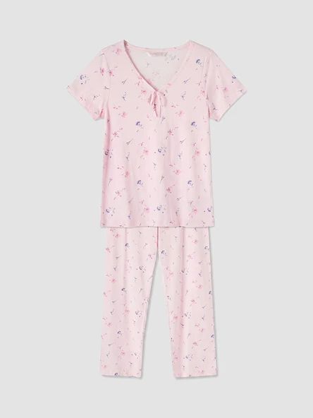 LCW DREAM Pembe V Yaka Çiçekli Kadın Pijama Takım ürün görseli 1