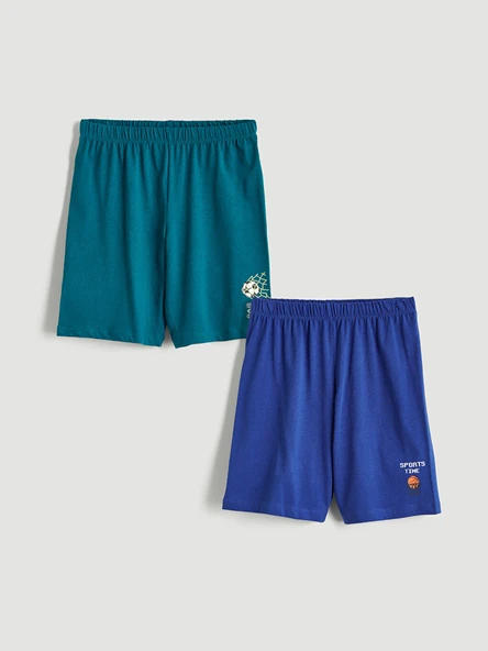 LCW Kids Mavi Baskılı Erkek Çocuk Şort Pijama Altı 2'li ürün görseli 1