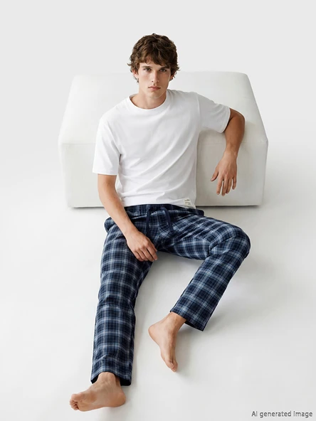LC WAIKIKI Mavi Standart Kalıp Ekose Erkek Pijama Altı ürün görseli 1