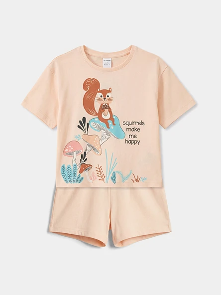 LC WAIKIKI Pembe Baskılı Kız Çocuk Şortlu Pijama Takımı ürün görseli 1