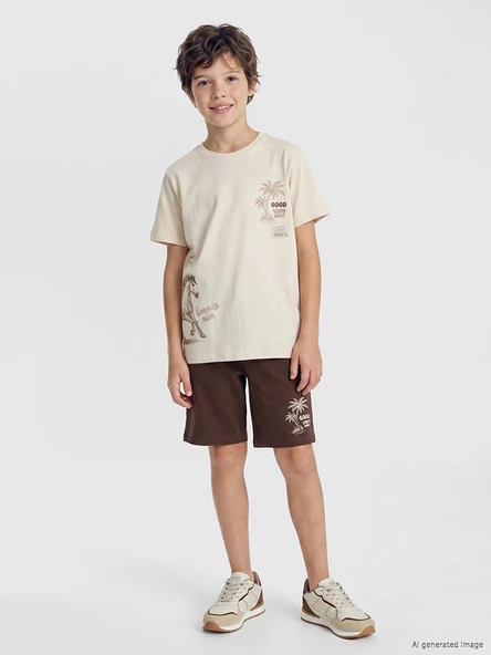 LCW Kids Bej Bisiklet Yaka Erkek Çocuk Şortlu Pijama Takımı ürün görseli 1