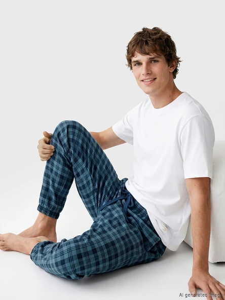 LC WAIKIKI İndigo Standart Kalıp Ekose Erkek Pijama Alt ürün görseli 1