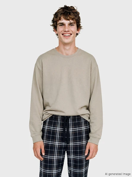 LC WAIKIKI Kahverengi Bisiklet Yaka Erkek Pijama Üst ürün görseli 1