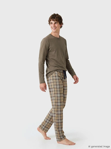 LC WAIKIKI Bej Standart Kalıp Ekose Erkek Pijama Altı ürün görseli 1