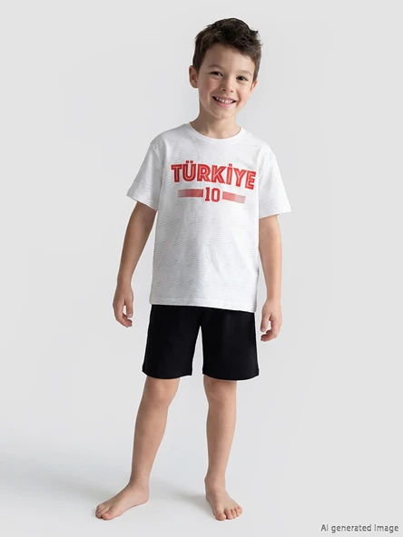 LCW Kids Beyaz Türkiye Baskılı Erkek Çocuk Şortlu Pijama Takımı ürün görseli 1