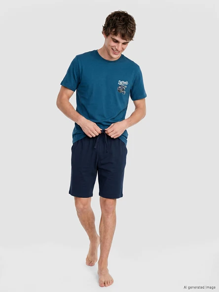 LC WAIKIKI Petrol Regular Fit Erkek Şortlu Pijama Takımı ürün görseli 1