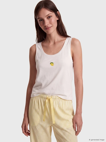 LCW DREAM Ekru U Yaka Nakışlı Kadın Pijama Üstü ürün görseli 1