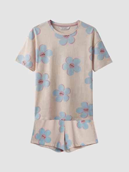 LCW Young Pembe Bisiklet Yaka Çiçek Desenli Kadın Pijama Takım ürün görseli 1
