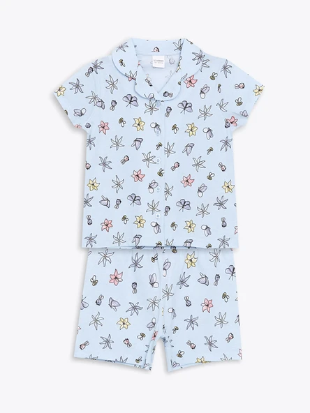 LCW Kids Mavi Baskılı Kız Çocuk Şortlu Pijama Takım ürün görseli 1