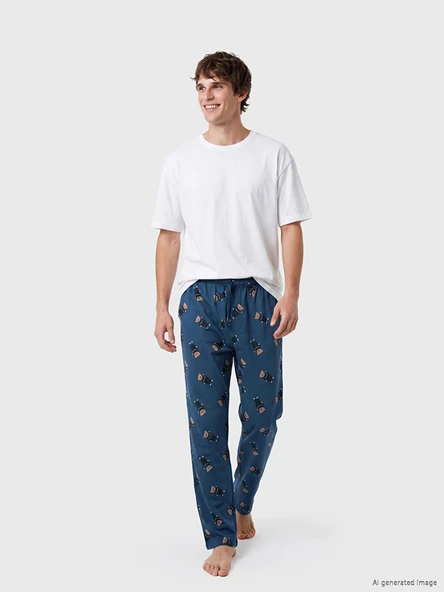 LC WAIKIKI İndigo Regular Fit Baskılı Erkek Pijama Alt ürün görseli 1