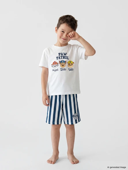 LCW Kids Beyaz Paw Patrol Baskılı Erkek Çocuk Şortlu Pijama Takımı ürün görseli 1