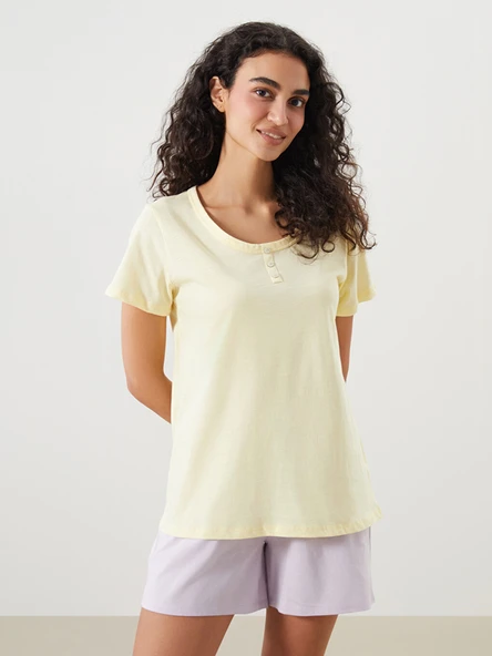 LCW DREAM Sarı Bisiklet Yaka Kadın Pijama Üstü ürün görseli 1