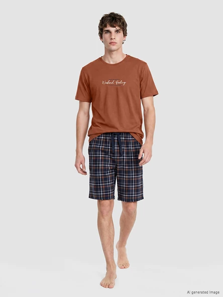 LC WAIKIKI Lacivert Regular Fit Baskılı Erkek Şortlu Pijama Takımı ürün görseli 1