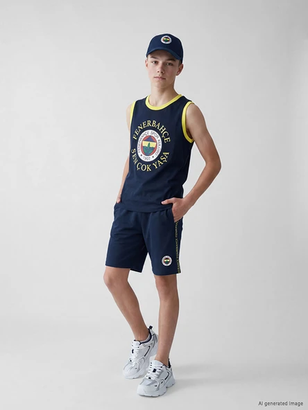 LCW Kids Lacivert Fenerbahçe Baskılı Erkek Çocuk Şortlu Pijama Takımı ürün görseli 1