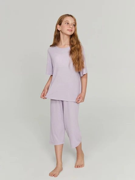 LCW Kids Lila Kız Çocuk Pijama Takımı Anne Kız Kombini ürün görseli 1