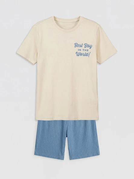 LCW Kids Bej Bisiklet Yaka Erkek Çocuk Şortlu Pijama Takımı ürün görseli 1