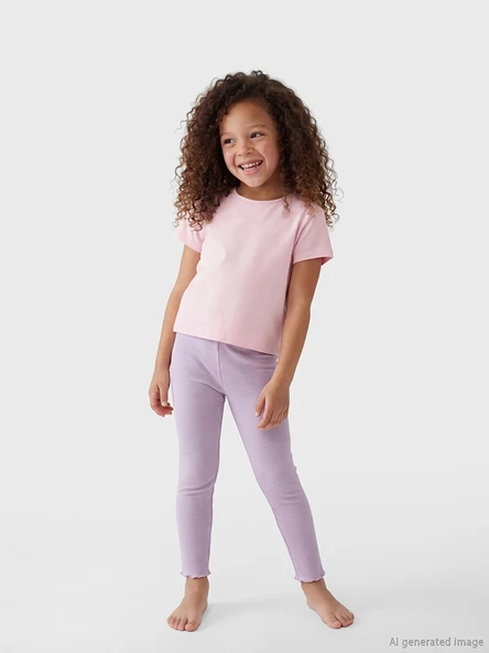 LCW Kids Lila Beli Lastikli Kız Çocuk Fitilli Pijama Tayt ürün görseli 1