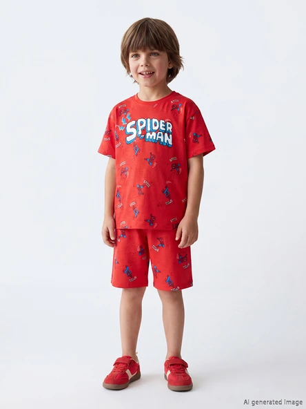 LCW Kids Kırmızı Spider-Man Baskılı  Erkek Çocuk Şortlu Pijama Takımı ürün görseli 1