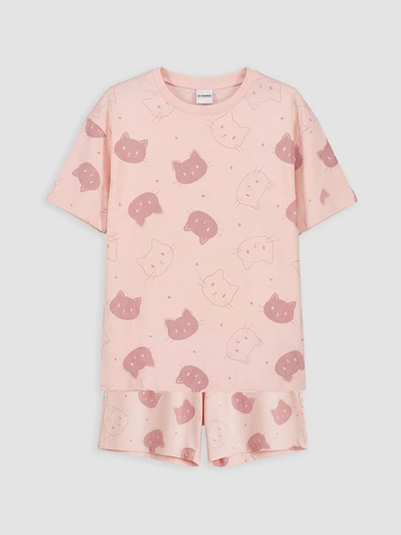 LCW Kids Pembe Baskılı Kız Çocuk Şortlu Pijama Takımı ürün görseli 1