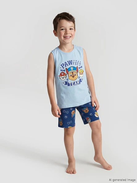 LCW Kids Mavi Paw Patrol Baskılı Erkek Çocuk Şortlu Pijama Takımı ürün görseli 1