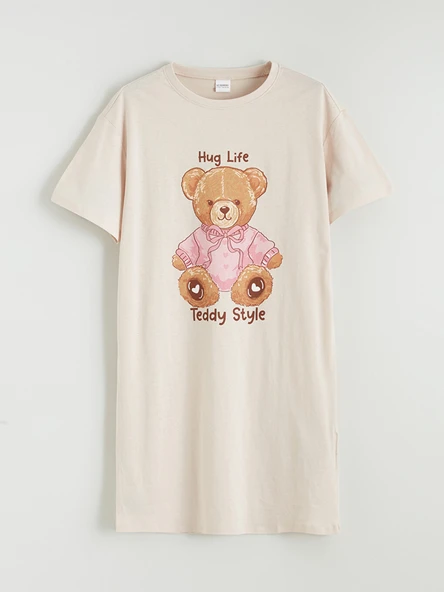 LCW Kids Bej Ayı Teddy Baskılı Kız Çocuk Gecelik ürün görseli 1