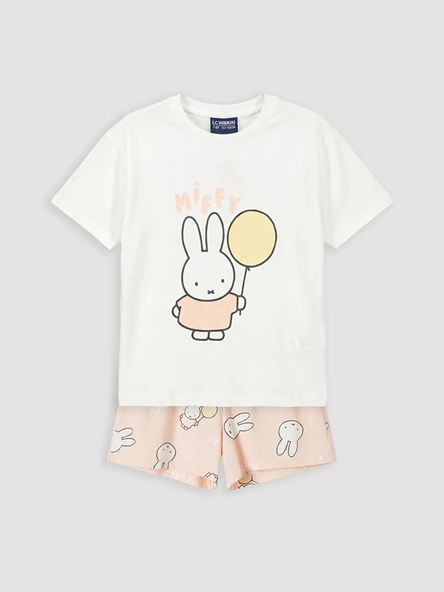 LCW Kids Ekru Miffy Baskılı Kız Çocuk Şortlu Pijama Takımı ürün görseli 1