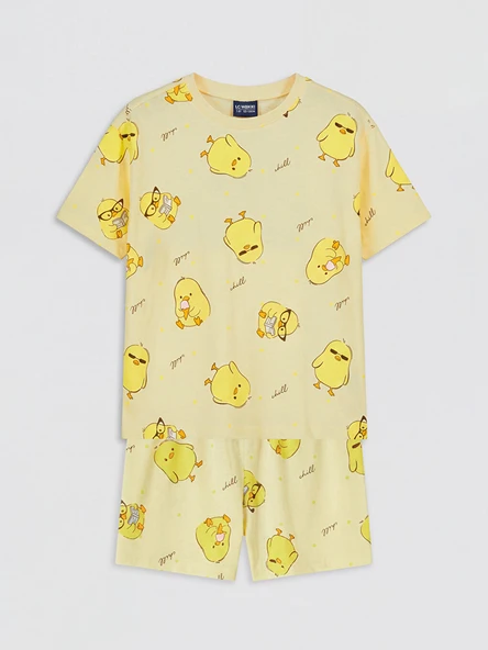 LCW Kids Sarı Bisiklet Yaka Kız Çocuk Şortlu Pijama Takımı ürün görseli 1