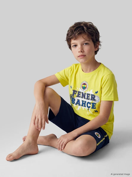 LCW Kids Sarı Fenerbahçe Baskılı Erkek Çocuk Şortlu Pijama Takımı ürün görseli 1