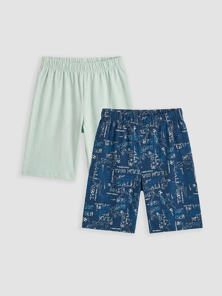 LCW Kids Lacivert Baskılı Erkek Çocuk 2'li Pijama Şort ürün görseli 1