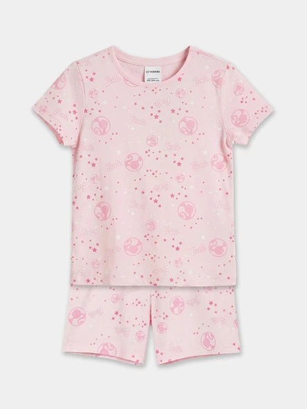 LCW Kids Pembe Barbie Baskılı Kız Çocuk Şortlu Pijama Takımı ürün görseli 1