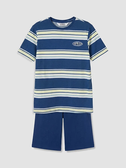 LCW Kids Mavi Bisiklet Yaka Erkek Çocuk Şortlu Pijama Takımı ürün görseli 1