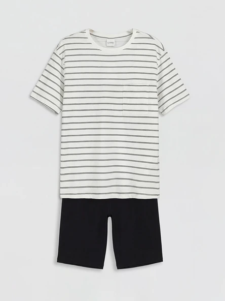 LCW Kids Ekru Bisiklet Yaka Erkek Çocuk Şortlu Pijama Takımı ürün görseli 1
