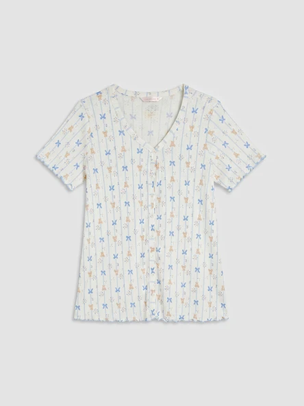 LCW DREAM Ekru V Yaka Baskılı Hamile Pijama Üstü ürün görseli 1