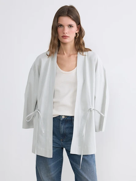 LCW EVERYDAY Bej Şal Yaka Keten Karışımlı Kadın Kimono ürün görseli 1