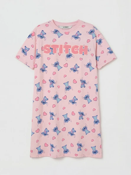 LCW Kids Pembe Stitch Baskılı Kız Çocuk Gecelik ürün görseli 1