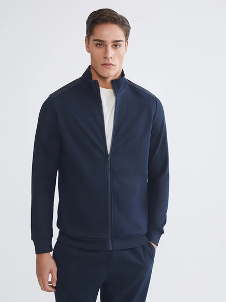 LCWAIKIKI Classic Lacivert Dik Yaka Erkek Fermuarlı Sweatshirt ürün görseli 1
