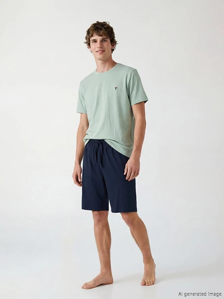 LC WAIKIKI Mavi Standart Kalıp Erkek Şortlu Pijama Takımı ürün görseli 1
