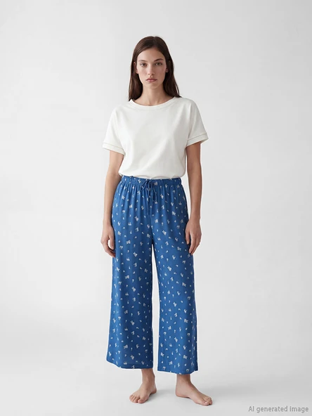LCW DREAM Lacivert Beli Lastikli Çiçekli Kadın Pijama Altı ürün görseli 1
