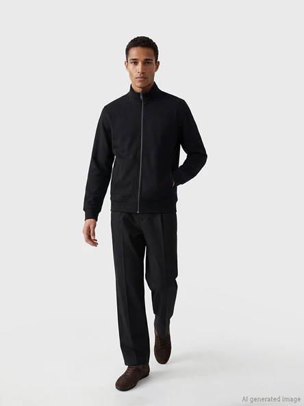 LCW Vision Siyah Dik Yaka Erkek Fermuarlı Sweatshirt ürün görseli 1
