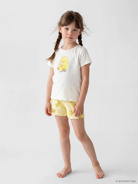 LCW Kids Ekru Civciv Baskılı Kız Çocuk Pijama Takım ürün görseli 1