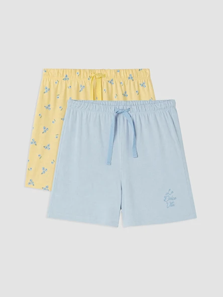 LCW DREAM Sarı Baskılı %100 Pamuklu Kadın Şort Pijama Altı 2'li ürün görseli 1