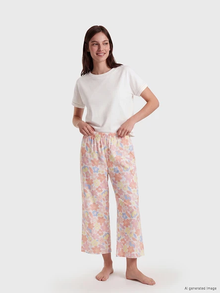 LCW DREAM Mercan Çiçekli Kadın Kapri Pijama Altı ürün görseli 1