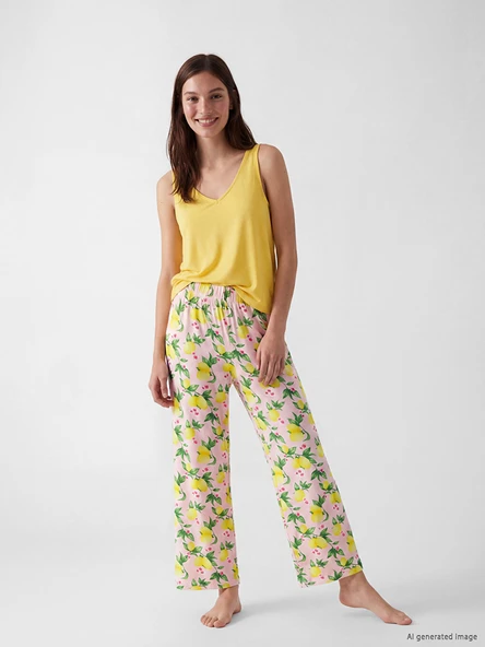 LCW DREAM Pembe V Yaka Desenli Kadın Pijama Takımı ürün görseli 1