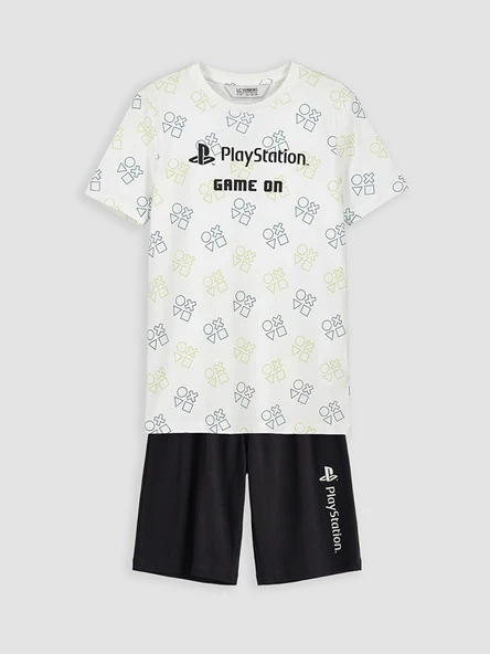LCW Kids Beyaz Playstation Baskılı Erkek Çocuk Şortlu Pijama Takımı ürün görseli 1