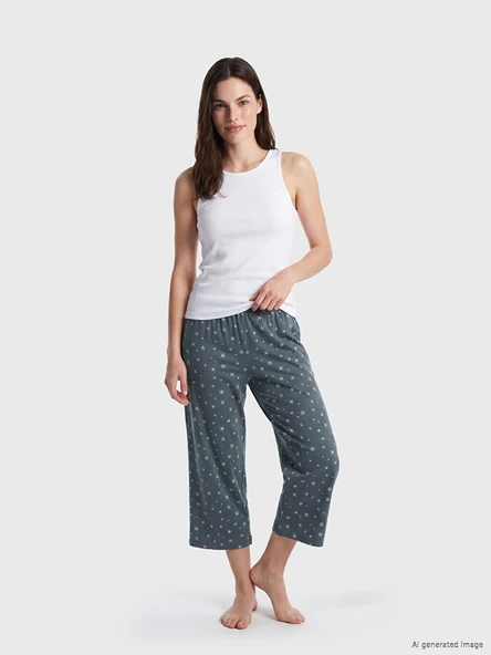 LCW DREAM Gri Yıldız Baskılı Kadın Kapri Pijama Altı ürün görseli 1