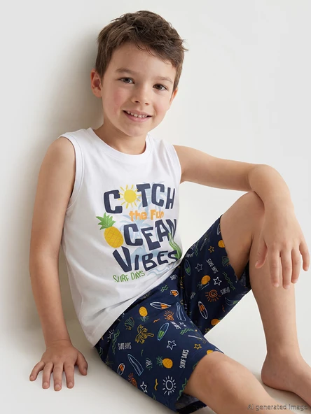 LCW Kids Beyaz Erkek Çocuk Şortlu Pijama Takımı ürün görseli 1