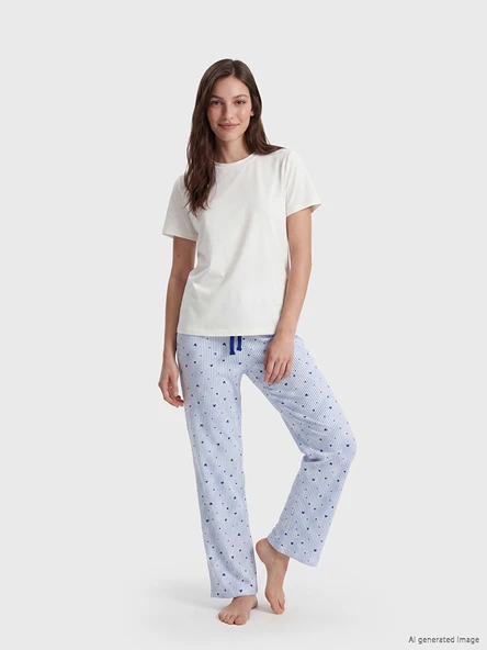 LCW DREAM Mavi Kalp Baskılı Kadın Pijama Altı ürün görseli 1