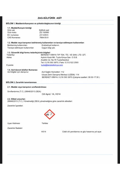 ZAG KİMYA Sülfürik Asit %97 Tech Grade1lt - Resim 3
