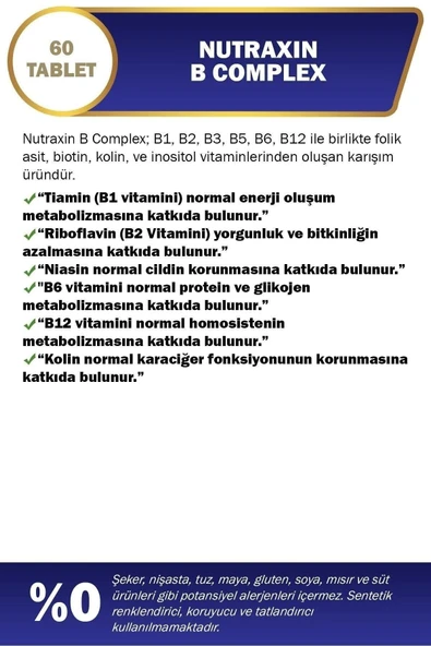 Nutraxin B Complex Vitamin 60 Kapsül - Resim 2