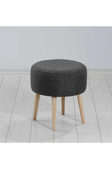 Elissa Home Gürgen Retro Ahşap Ayaklı Dekoratif Silindir Puf Bench Sandalye Dekoratif Silindir Puf Keten Kumaş 39 x 44 ürün görseli 1